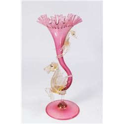 Venetian Gilt Pink & Clear Glass Trumpet Vase