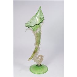 Venetian Gilt Green & Clear Glass Cornucopia Vase