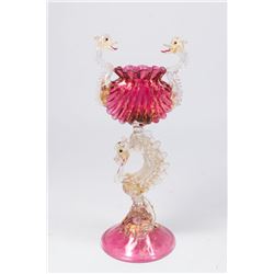 Venetian Gilt Pink & Clear Glass Dragon Vase