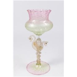 Venetian Gilt Pink & Green Glass Seahorse Coupe