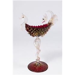Venetian Gilt Ruby & Clear Glass Card Holder