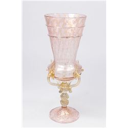 Venetian Gilt Pink & Clear Glass Vase