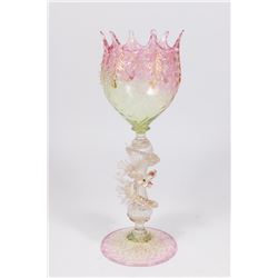 Venetian Gilt Mottled Green & Pink Glass Coupe