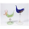 Image 1 : 2 Venetian Gilt Green & Cobalt Glass Card Holders