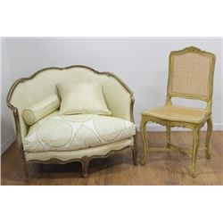 French Louis XV Style Loveseat & Caned Chair