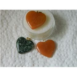 ASSORTED HEART PENDANTS - JASPER GEMSTONE - 3 TTL