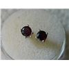 Image 3 : EARRINGS- CLASSIC  ROUND FACETED 1.2CT GARNET IN STERLING SILVER SETTING - PLATINUM OVERLAY - POST &