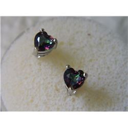 EARRINGS - LOVELY HEART FACETED 1.5CT MYSTIC TOPAZ IN STERLING SILVER SETTING - POST & BUTTERFLY BAC
