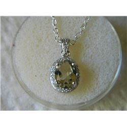 NECKLACE - 1.75 CT OVAL FACETED GREEN AMETHYST & DIAMOND IN STERLING SILVER SETTING - INCLUDES CERTI