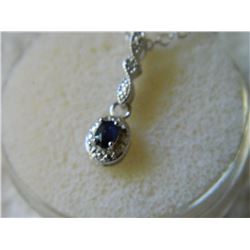 NECKLACE - BLUE SAPPHIRE & DIAMOND IN STERLING SILVER SETTING - RETAIL ESTIMATE $325