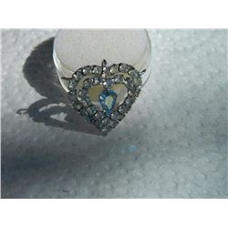 VINTAGE PENDANT - DOUBLE HEART WITH RHINESTONES - BLUE RHINESTONE IN CENTER - STAMPED JAY FLEX STERL