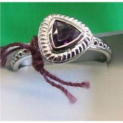 RING - TRILLIUM FACETED AMETHYST IN STERLING SILVER SETTING - RETAIL ESTIMATE $ 250