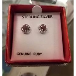 EARRINGS - RICH RED RUBY GEMSTONES IN STERLING SILVER SETTING - RETAIL ESTIMATE $200