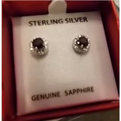 EARRINGS - DEEP BLUE SAPPHIRE GEMSTONES IN STERLING SILVER SETTING - RETAIL ESTIMATE $200