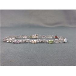 BRACELET - 4.5CTW OVAL FACETED MULTI GEMSTONES AND ROUND FACETED DIAMOND IN STERLING SILVER SETTING 