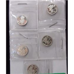SILVER ROUNDS - 5 X 1 GM .999 FINE SILVER - MICKEY MOUSE ROUNDS - NOT RELEASED TO THE PUBLIC - 2 DIF