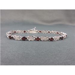 BRACELET - 6CTW OVAL FACETED GARNET & DIAMOND IN STERLING SILVER INFINITY DESIGNED SETTING - INCLUDE