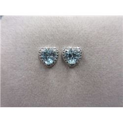 EARRINGS - 2.25CT HEART FACETED BLUE TOPAZ & DIAMONDS IN STERLING SILVER SETTING -  INCLUDES CERTIFI