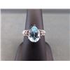 Image 1 : RING - 3.5CT PEAR FACETED LIVELY SKY BLUE TOPAZ & 2 DIAMONDS IN STERLING SILVER SETTING - ESTIMATED 