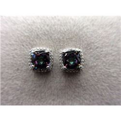 EARRINGS- NEW 2 CTW PRINCESS FACETED MYSTIC TOPAZ & DIAMOND IN STERLING SILVER SETTINGS - INCLUDES C