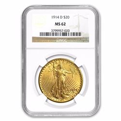 1914-D $20 Saint-Gaudens Gold Double Eagle MS-62 NGC