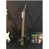 Image 2 : 3 GUITARS: SAMICK 4 STRING ELECTRIC BASS WITH ANGLED PICKUPS AND SOFT SHELL CASE, JAGUAR STRAT COPY