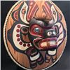 Image 2 : HUBERT BILLY, HAND CARVED AND PAINTED "SALMON AND BEAR" MASK ON PANEL WITH MIRROR GLASS INLAID