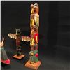 Image 2 : THREE SMALL HAND CARVED AND PAINTED FIGURES INC. HAWK MASK, THREE FIGURE TOTEM POLE, AND TWO