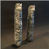 Image 2 : PAIR OF HAND CARVED STONE TOTEM POLES DEPICTING EAGLE, BEAR, WOMAN, BEAR AND MORE, 12'' H