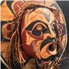 Image 2 : HAND CARVED AND PAINTED "WILDMAN OF THE WOODS" MASK ON ROUND PANEL, BY HUBERT BILLY, 23'' W
