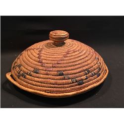 B.C. FIRST NATIONS HAND WOVEN TRAY WITH LID, 16'' W