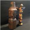 Image 2 : TWO HAND CARVED AND PAINTED WOODEN TOTEM POLES DEPICTING MAN, EAGLE, HAWK, CHILD, BEAR AND MORE,