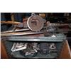 Image 2 : ROLLING TOOL CABINET WITH VICE SLEDGE HAMMER, AXE, MAKITA DRILL AND CONTENTS