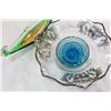 Image 2 : SILVER OVELAY BOWL BLUE GLASS AND ART GLASS DISH