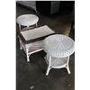 Image 2 : PAIR OF WHITE WICKER ENDTABLES AND WHITE WICKER COFFEE TABLE