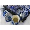 Image 2 : TRAY OF BLUE AND WHITE POTERY VASE AND FIGURES ETC