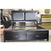 Image 1 : BRAND NEW MODERN QUEENSIZE ESPRESSO FINISH BEDFAME WITH INSET LEATHER HEADBOARD, AND STORAGE DRAWERS