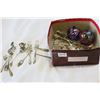 Image 1 : BOX OF TWO SIGNED ART GLASS BALLS AND CRYSTAL STOPPERS AND SILVER CUTLERY