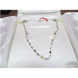 STERLING SILVER AQUAMARINE, PERIDOT,TOPAZ & GARNET NECKLACE, INSURANCE VALUE $625 (10)