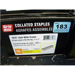 NEW BOX OF WIDE CROWN 25 MM X 25 MM LEG/1X1" 16 GAGE GA COLLATED (10,000 PIECES)