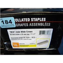 NEW BOX OF WIDE CROWN 25 MM X 25 MM LEG/1X1" 16 GAGE GA COLLATED (10,000 PIECES)