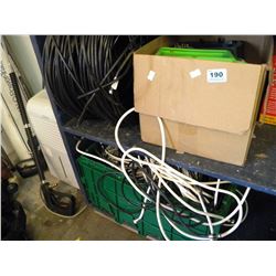 2 BOXES OF MISC ELECTRONICS/SECURITY CAMERAS/ROLL OF COAXIAL CABLE