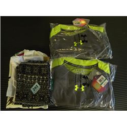 2 NEW UNDERARMOR SIZE YMD/YLG SHIRTS + 3 SMALL CHILDS PANTS & T-SHIRTS