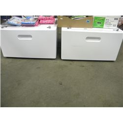 2 WHITE MATCHING LAUNDRY PEDISTALS WITH DRAWER