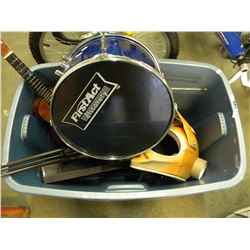 TUB OF MISC MUSICAL EQUIPMENT