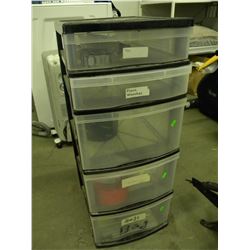 5 DRAWER PLASTIC STORAGE BIN WITH CONTENTS