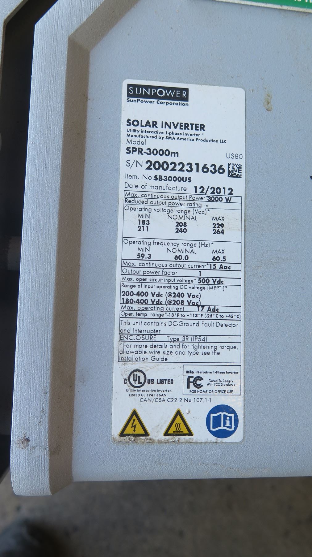 Qty 3 Sunpower SPR 3000M Inverters, Qty 1 Sunpower SPR 4000M Inverters ...