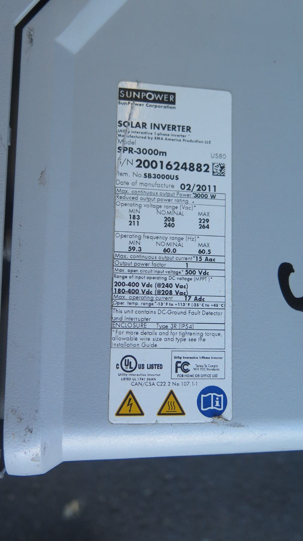 Qty 3 Sunpower SPR 3000M Solar Inverters - Previously Installed ...