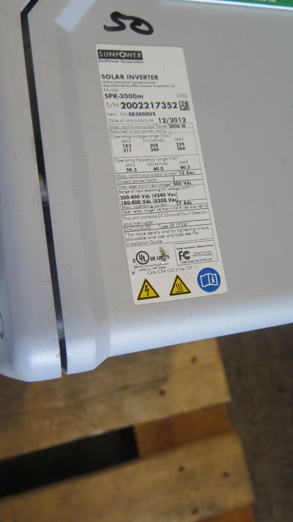 Qty 4 Sunpower SPR 3000M Inverters, Qty 1 Sunpower SPR 4000M Inverters ...