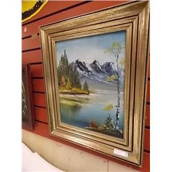 FRAMED OIL PICTURE - LAKE & MOUNTAINS